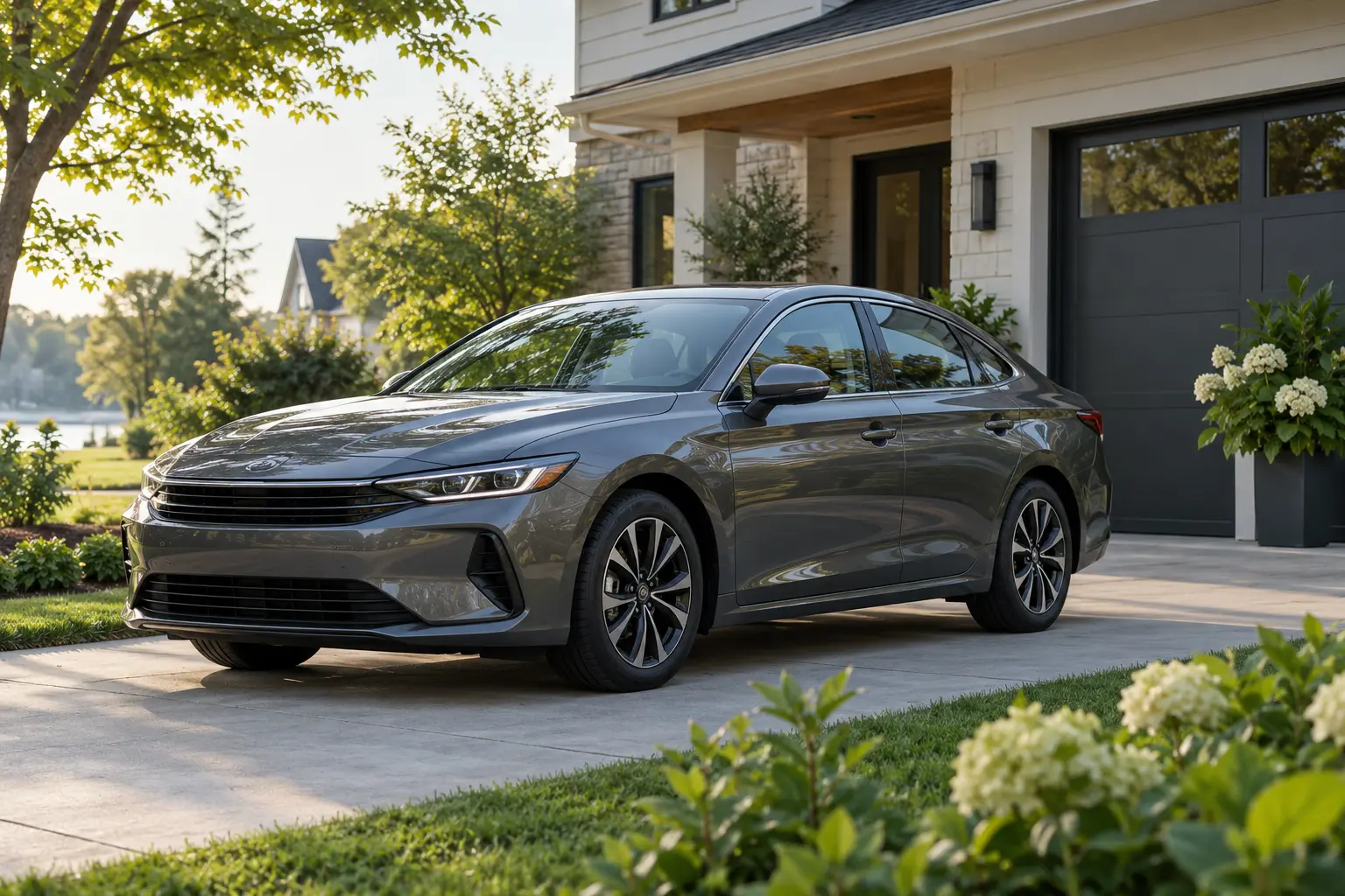 A car in a quiet driveway
